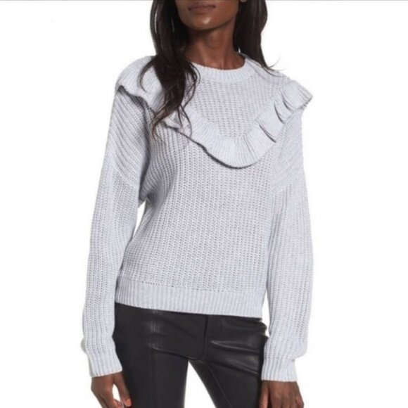 NWT BlankNYC Rum Ruffle Grey Knit Sweater Size Medium New With Tags Ribbed Boho - Picture 14 of 14